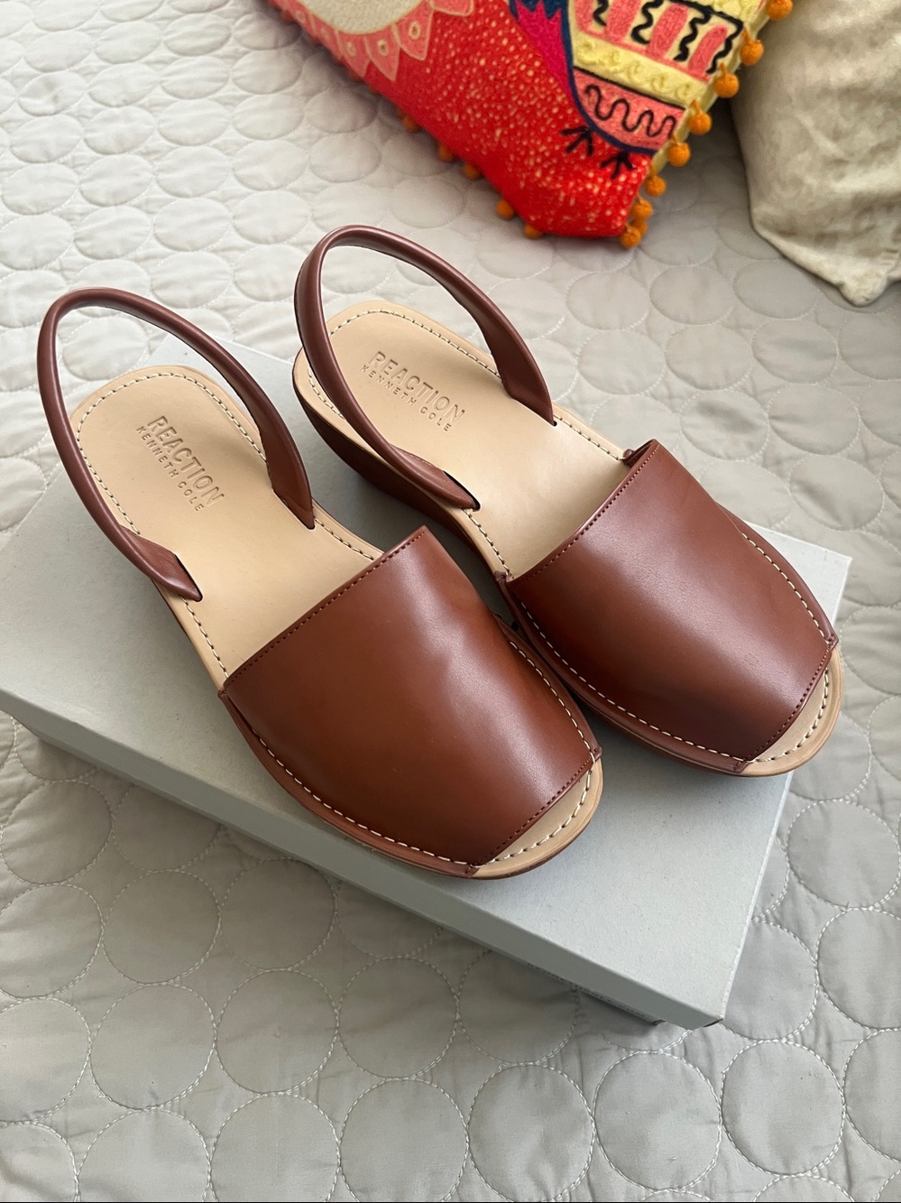 Kenneth Cole Reaction Brown Faux Leather Slingback Platform Wedge Sandals • 6